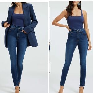 Good American Always A Good Fit Indigo Skinny Jeans with Bleaching affect.